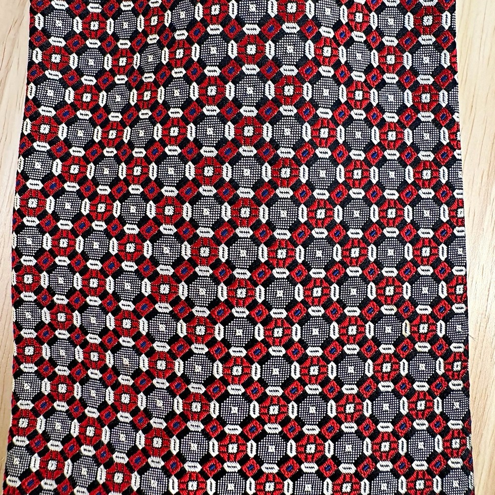 Robert Talbott Mens Geometric Woven Silk Tie Red Black Gray White Best of Class
